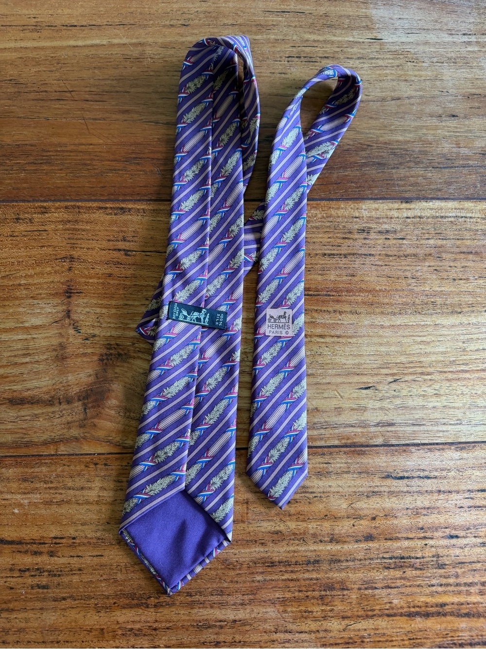 Vintage Hermes Paris Silk Tie Traditional Branches French Flag Ribbon - Picture 7 of 8